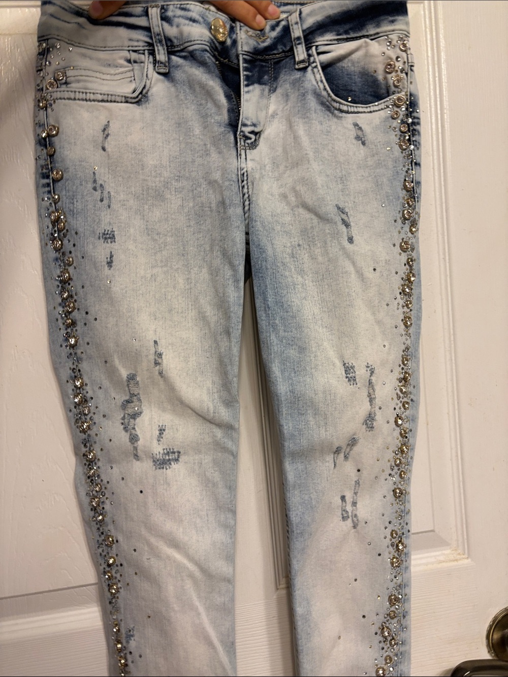 Embellished Light Blue Skinny Jeans for Women